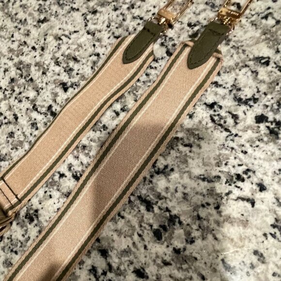 ADJUSTABLE WEBBING STRAP CANVAS/LEATHER KHAKI /MILITARYGREEN GOLD HARDWARE CHIC - Picture 9 of 13